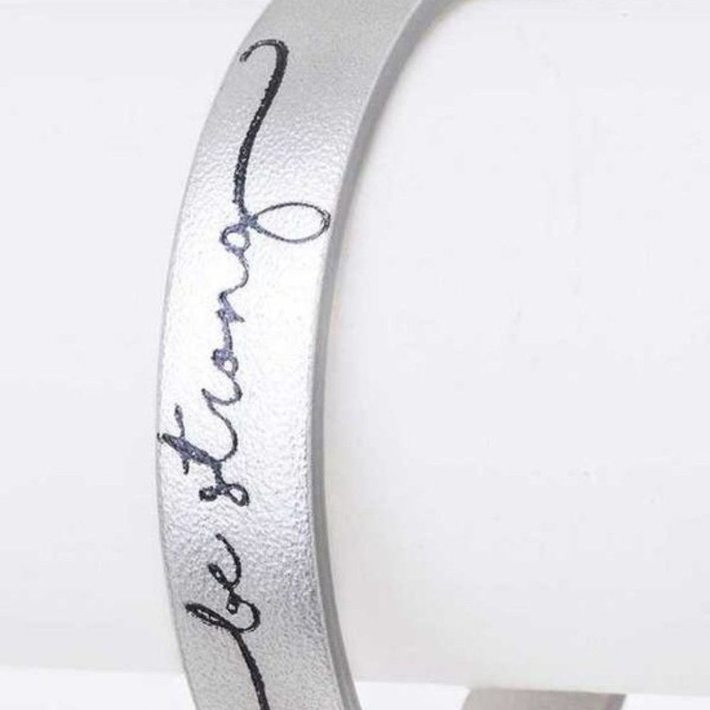 Silver Be Strong Leather Bracelet